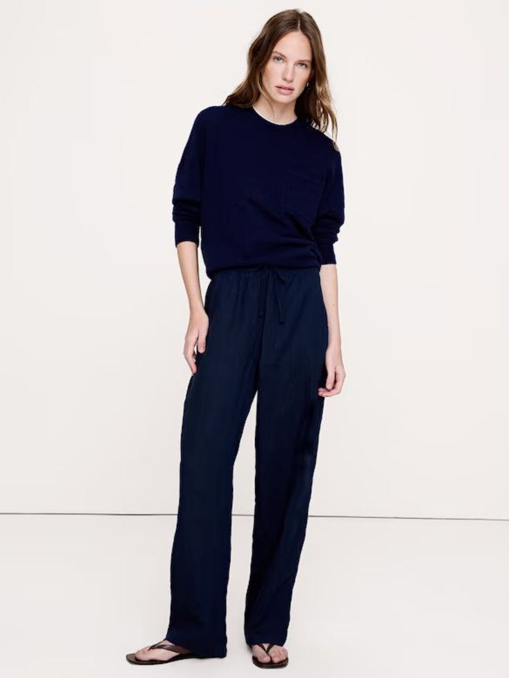 NWOT Banana Republic Getaway Linen Pant Navy #875078